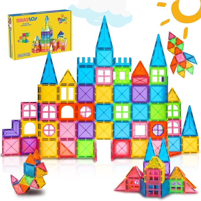 Blocos de Montar Magnéticos Construção Brinquedos Infantil (120 Peças Tamanho Médio)