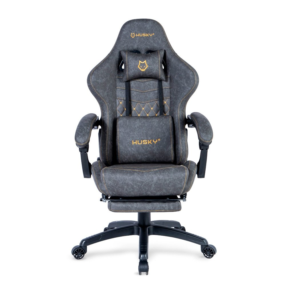 Cadeira Gamer Husky Tempest 700, Até 145kg, Almofadas, Reclinável 150º, PU, Descanso para Pés, Cinza - HCG700CZ