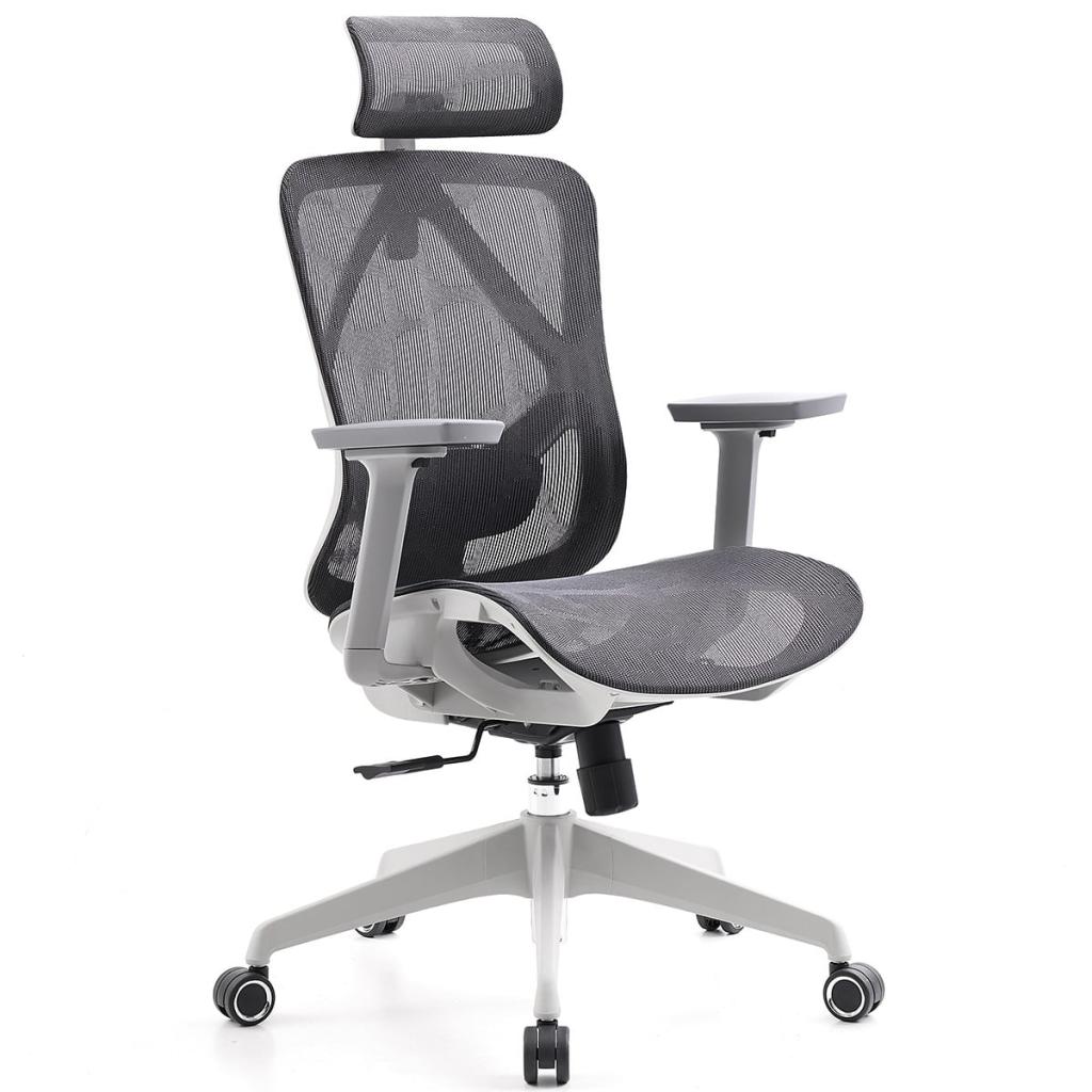Cadeira de Escritório Dr. Office Ergo, Mesh, 3D, Altura Ajustável, Branco e Cinza, DR-CH-EGR3DWGF