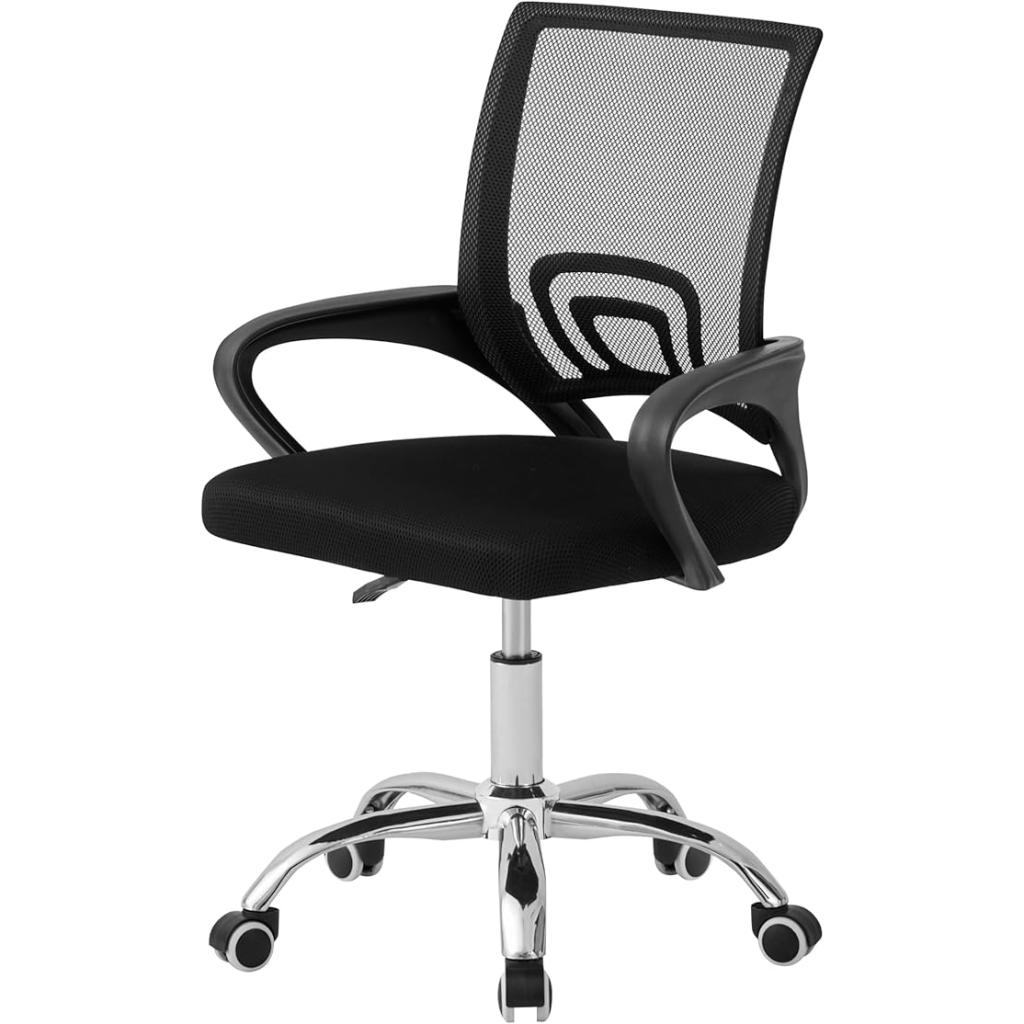 Cadeira de Escritório Conthey Giratória com Encosto Arco Confortável em Malha Respirável, Preta, Base Cromada, 5 Rodinhas, Home Office