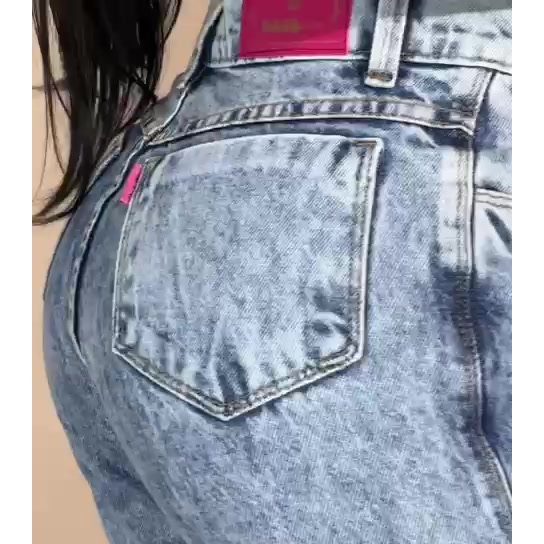 Calça Wide Leg Jeans Preta Marmorizada Calça 100% Algodão Pantalona Cintura Alta