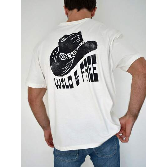 Camiseta Branca de Manga Curta com Estampa de Vaqueiro e Letra para Homens