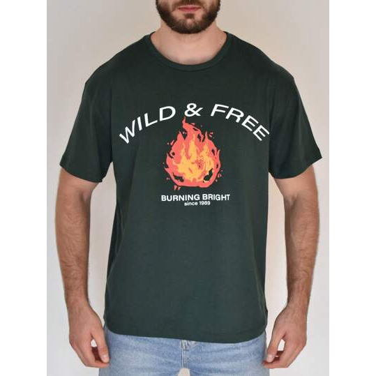 Camiseta Masculina Estampa de Fogo e Letra