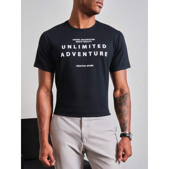 Camiseta Shein De Manga Curta Em Malha Com Estampa Masculina