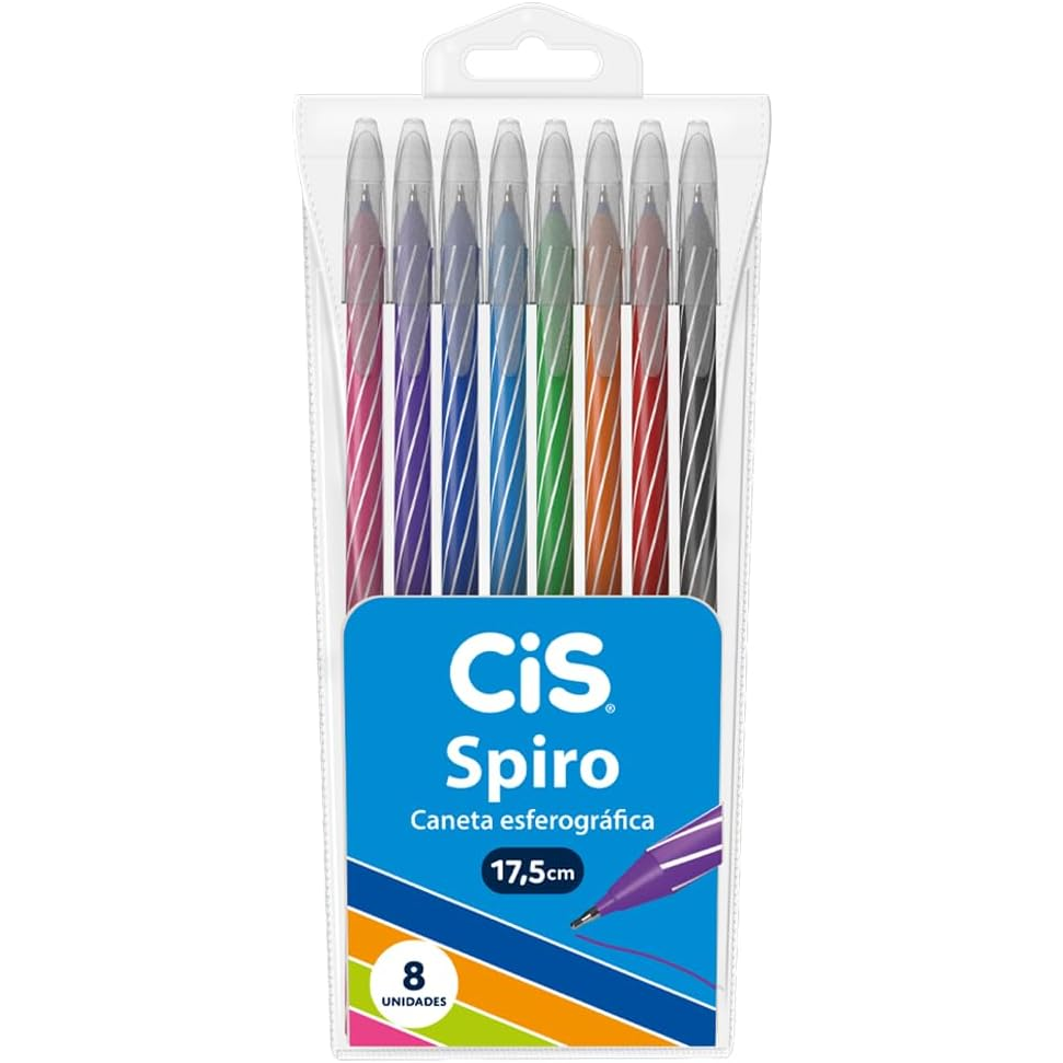 Caneta Esferográfica SPIRO, CIS, Blister c/8 unidades sortidas, Multicolorido
