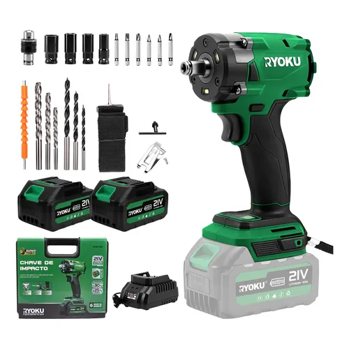 Chave De Impacto Brushless 21v Com 2 Baterias Sem Escova