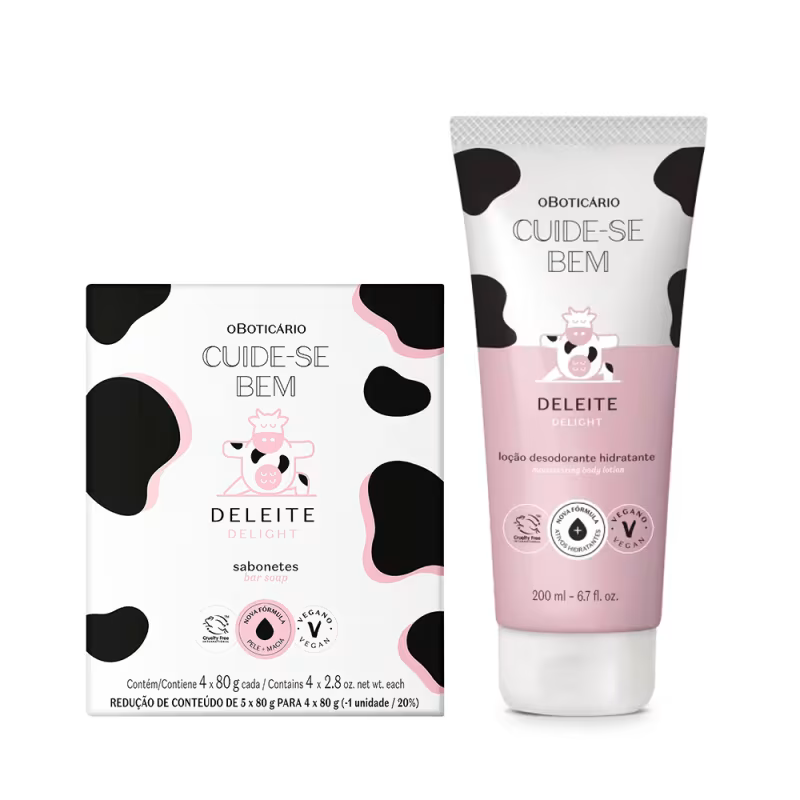 Combo Cuide-Bem Deleite: Loção Corporal 200ml + Sabonete em Barra 4x80g
