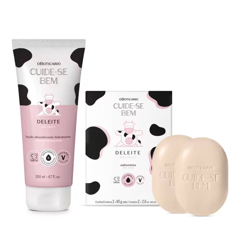 Combo Cuide-Bem Deleite: Refil Loção Corporal 200ml + Sabonete em Barra 2x80g