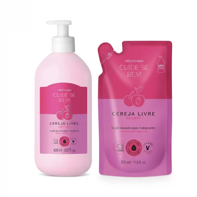 Combo Cuide-se Bem Cereja Livre: Loção Hidratante Corporal 400ml + Refil 350ml