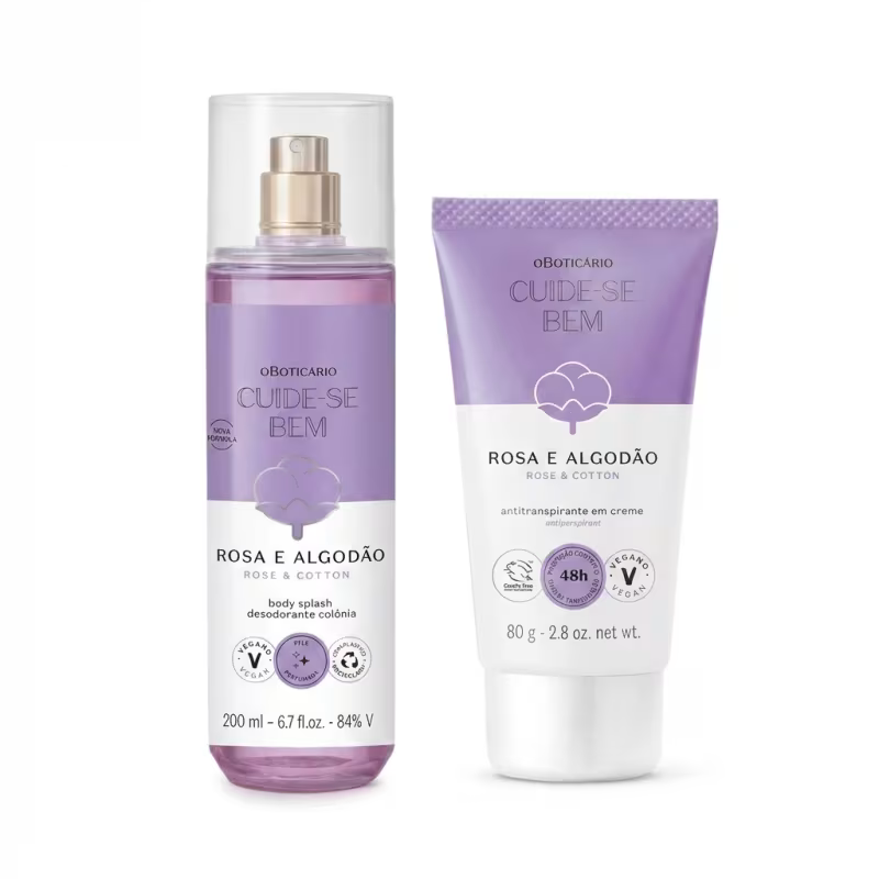 Combo  Cuide-se Bem Rosa E Algodão: Body Splash 200ml + Antitranspirante em Creme  80g