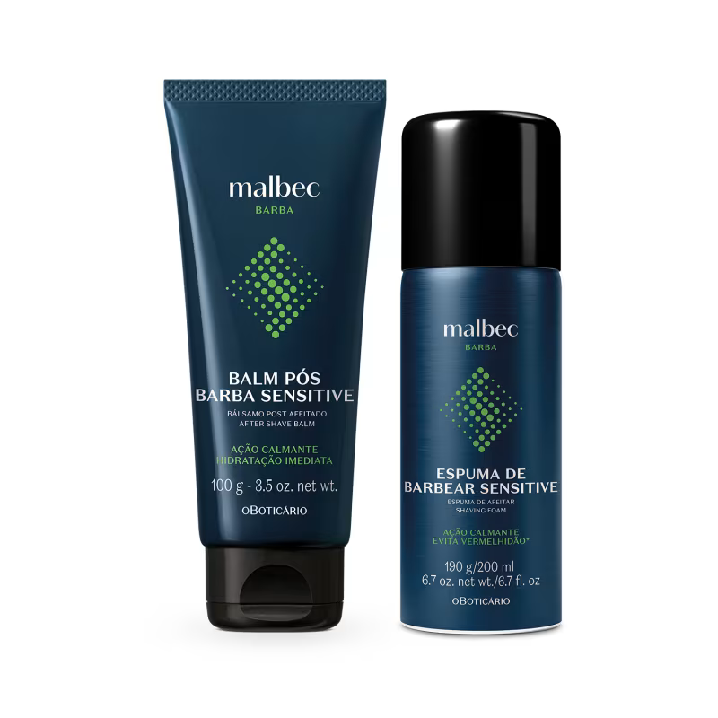Combo Malbec Barba Pele Sensível: Balm Pós-Barba 100g + Espuma Para Barbear 200ml