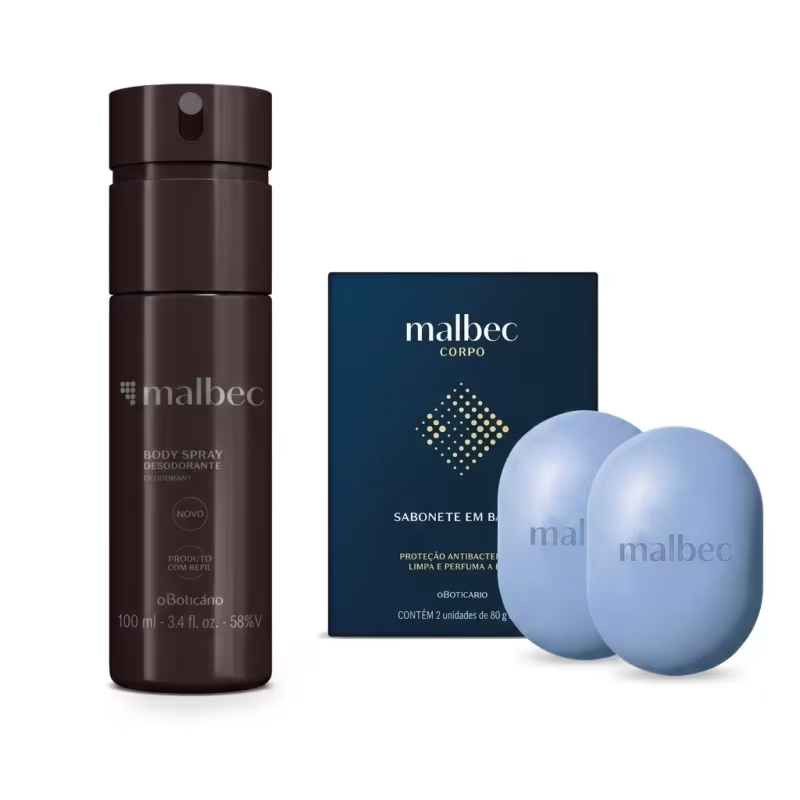 Combo Malbec Cuidados: Sabonete Em Barra 2x80g + Body Spray 100ml