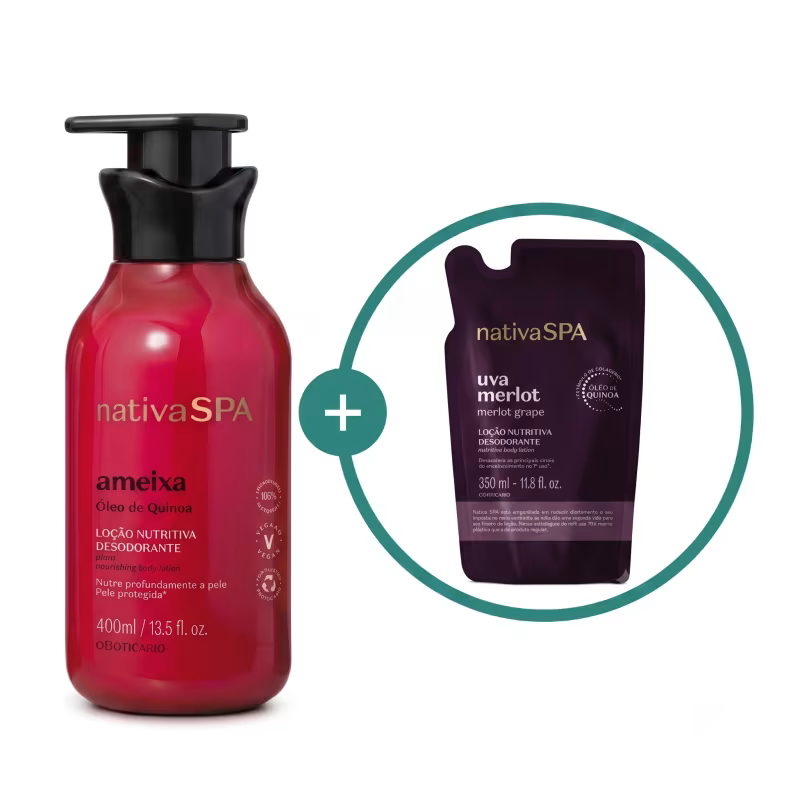 Combo Nativa SPA Ameixa e Uva Merlot: Loção Hidratante Corporal 400ml + Refil Loção Nutritiva Corporal 350ml