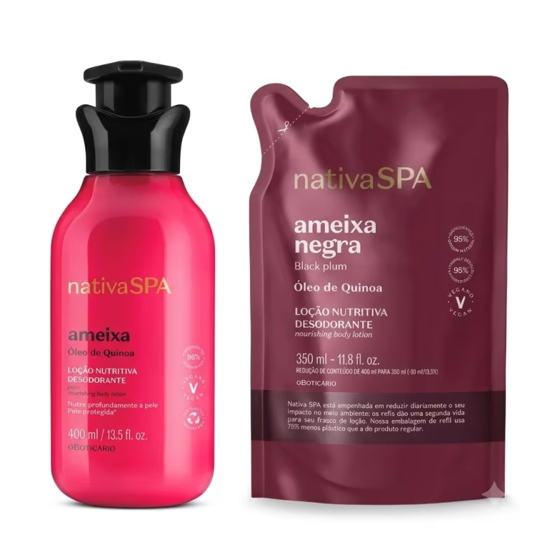 Combo Nativa SPA: Loção Hidratante Corporal Ameixa 400ml + Refil Loção Desodorante Hidratante Corporal Ameixa Negra 350ml