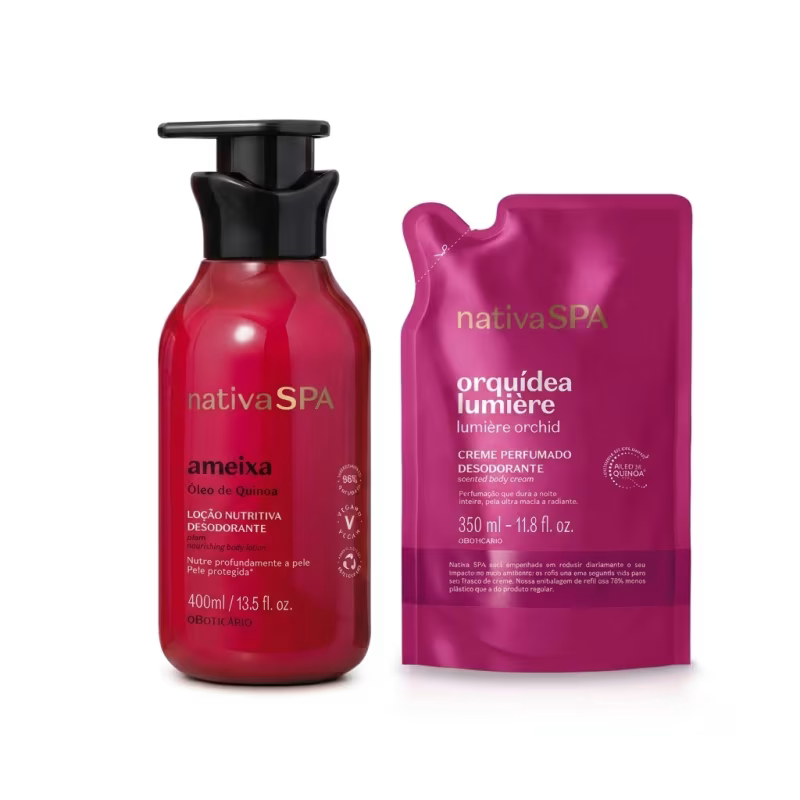 Combo Nativa SPA: Loção Hidratante Desodorante Corporal Ameixa 400ml + Refil Creme Desodorante Hidratante Orquídea Lumière 350ml
