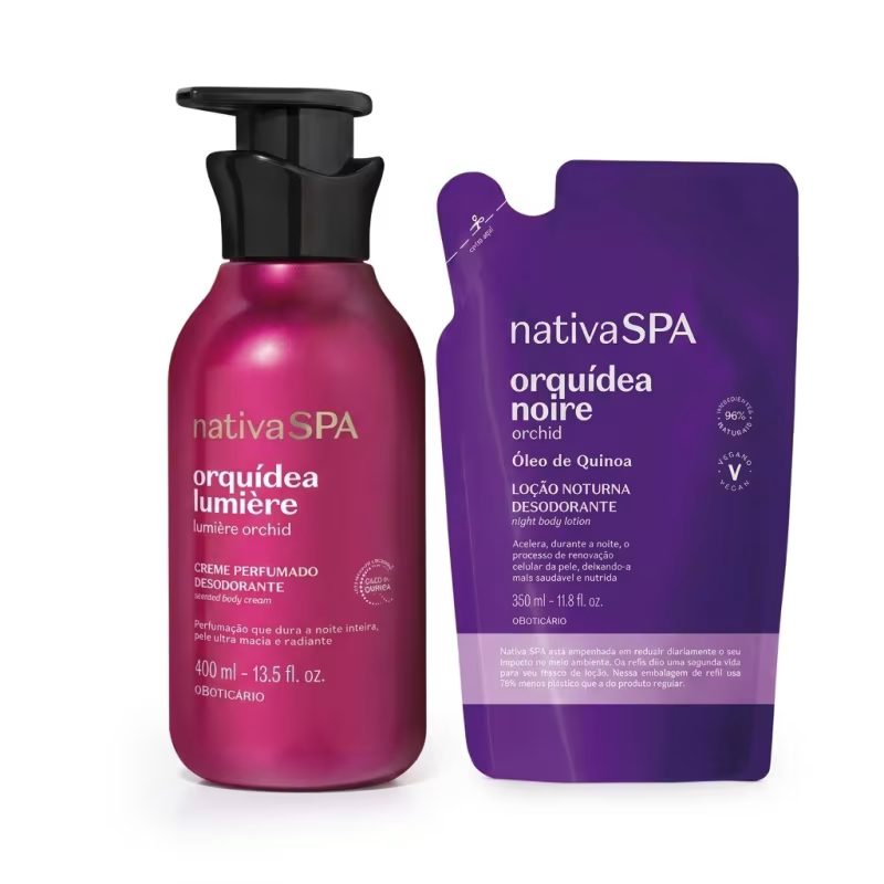 Combo Nativa SPA Orquídea: Creme Perfumado Lumière 400ml + Refil Loção Noturna Noire 350ml
