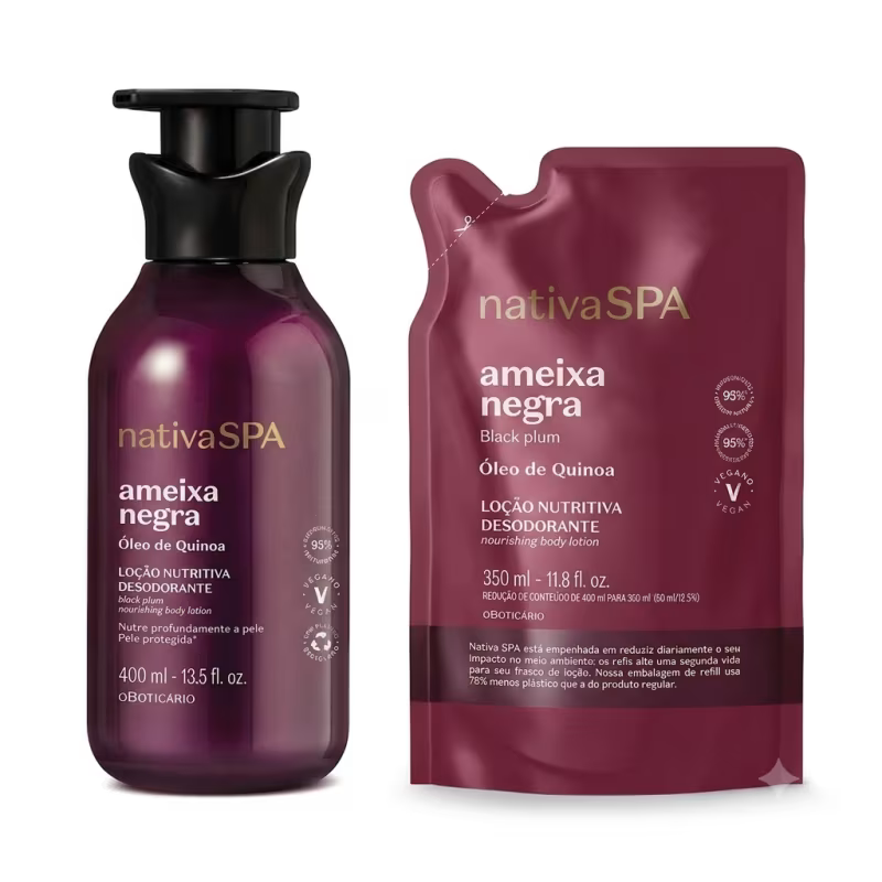 Combo Nativa Spa Ameixa Negra: Loção Corporal 400ml + Refil Loção Corporal 350ml