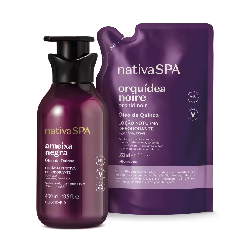 Combo Nativa Spa: Loção Corporal Ameixa Negra 400ml +  Refil Orquídea Noire 350ml
