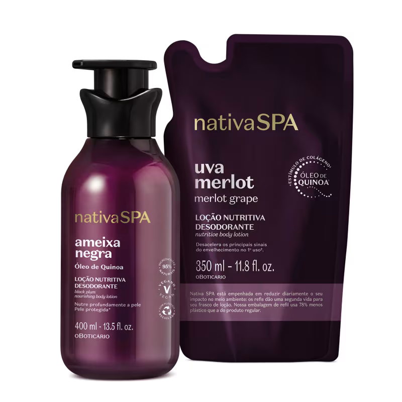 Combo Nativa Spa: Loção Corporal Ameixa Negra 400ml + Refil Uva Merlot 350ml