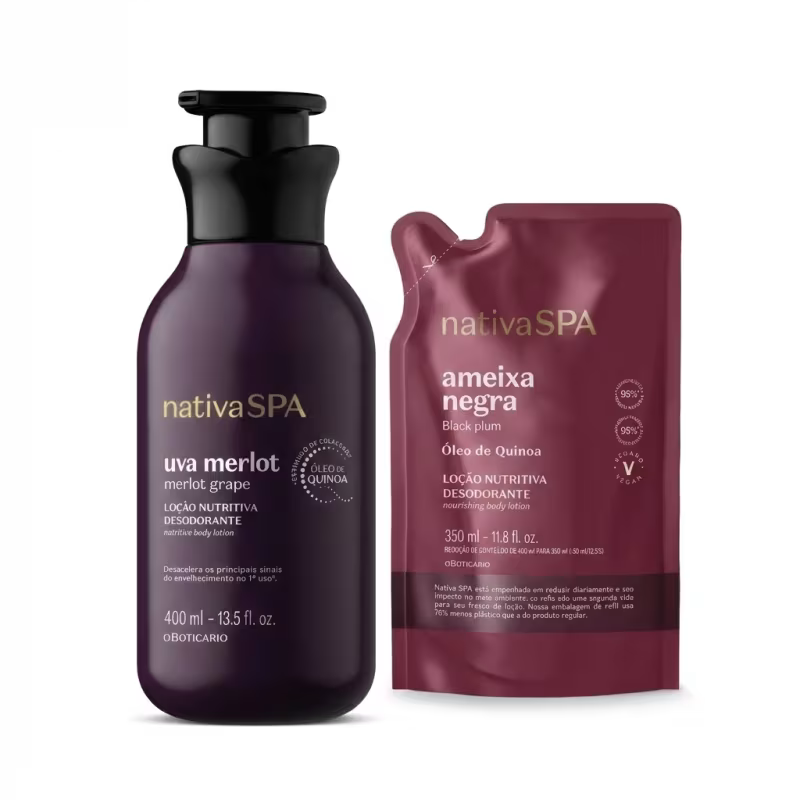 Combo Nativa Spa: Loção Nutritiva Corporal Uva Merlot 400ml e Refil Loção Hidratante Corporal Ameixa Negra 350ml