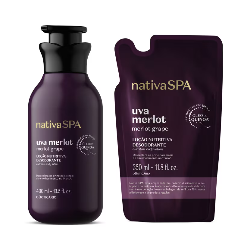 Combo Nativa Spa Uva Merlot: Loção Corporal 400ml + Refil 350ml
