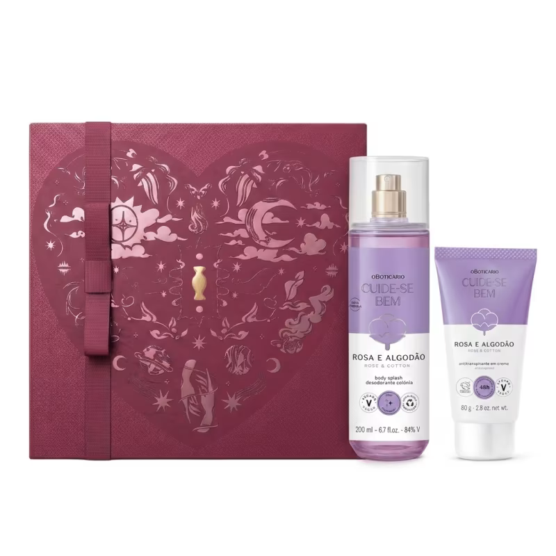 Combo Presente Dia Dos Namorados Cuide-se Bem Rosa E Algodão: Body Splash 200ml + Antitranspirante em Creme 80g