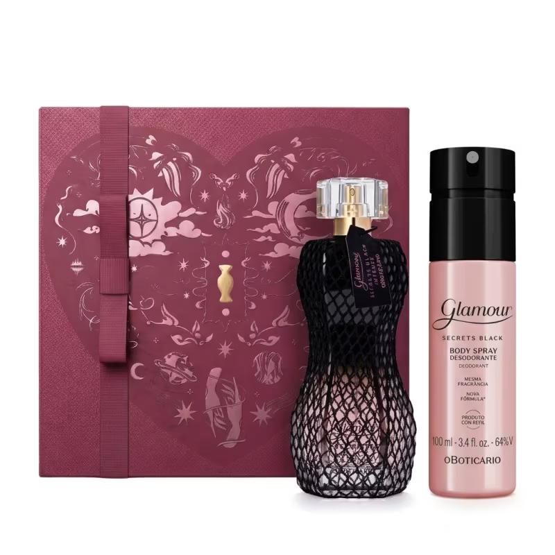 Combo Presente Dia Dos Namorados Glamour Secret Black: Desodorante Colônia Intense 75ml + Body Spray 100ml