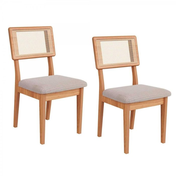 Conjunto 02 Cadeiras de Jantar com Assento Estofado e Encosto com Tela Palhinha Ca35 Dalla Costa Freijó/Bege Rústico