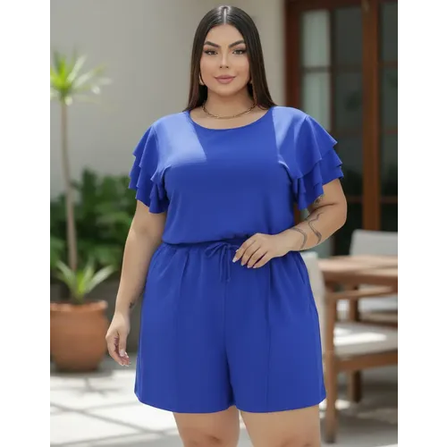 Conjunto Plus Size Blusa Short E Manga Verão Elegante Casual