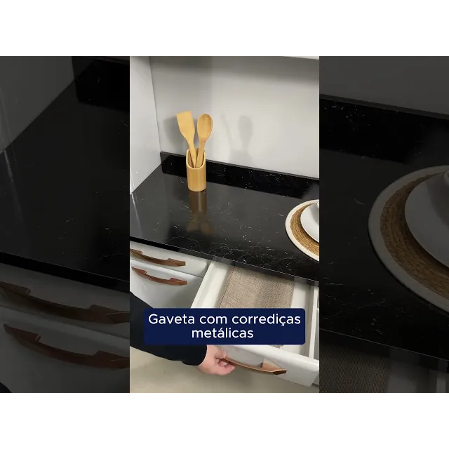 Cozinha Completa 14 Portas 3 Gavetas 5 Vidros Mirage New  Preto