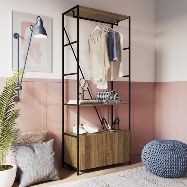 Estante Closet 2 Portas 1 Prateleiras 1 Cabideiro SW018  preto/noce oro