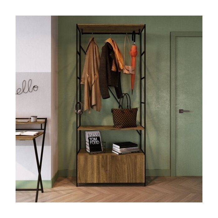 Estante Closet 2 Portas 2 Prateleiras 1 Cabideiro Sw010  Preto/Noce Oro