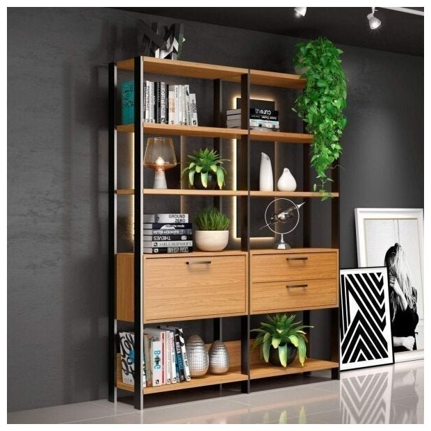 Estante para Livros Industrial 1 Porta 2 Gavetas 100% MDF Freijó/Preto Fosco