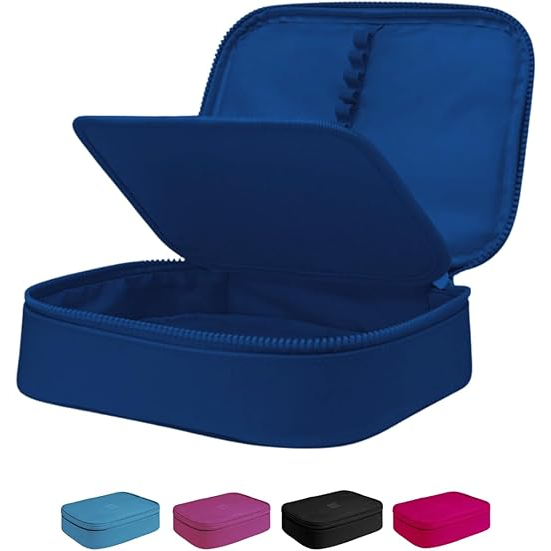 Estojo Escolar Box Grande Infantil Organizador Para Lapis Feminino Masculino Nylon Com Divisoria Necessarie Ziper Resistente Marca Calmfy (Azul-Escuro)