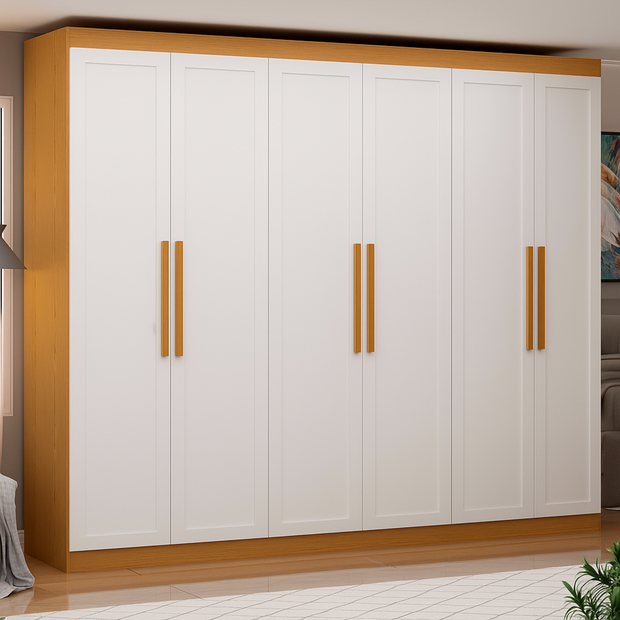 Guarda-Roupa Casal Madri 6 Portas Provençais Modelo Americano 100% MDF Cinamomo/Branco