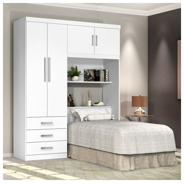Guarda-Roupa Solteiro com Cabeceira 4 Portas Cancun  Branco
