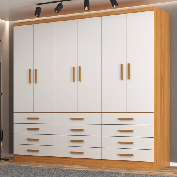 Guarda-roupa 6 Portas e 12 Gavetas New Mônaco Branco/Cinamomo
