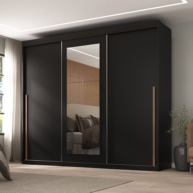 Guarda-roupa Casal 3 Portas de Correr e 6 Gavetas Spazio Preto