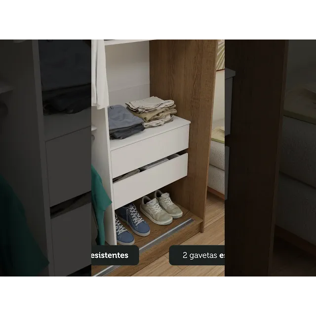 Guarda-roupa Solteiro Madesa Tokio 2 Portas de Correr com Espelho 2 Gavetas Branco