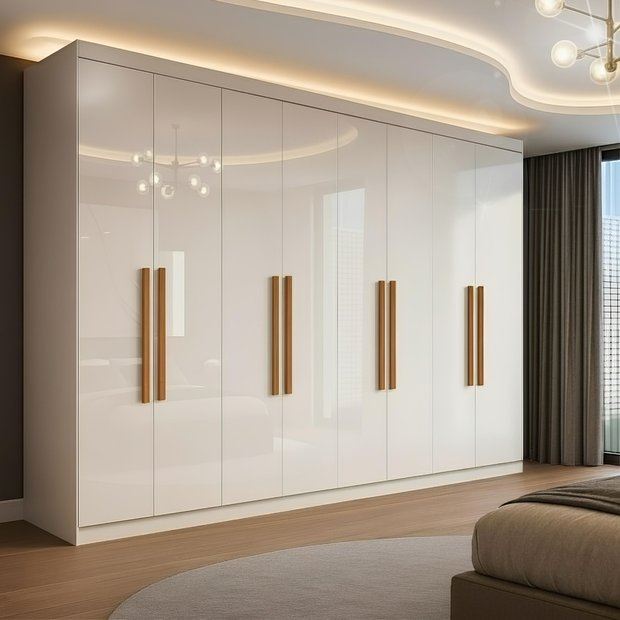 Guarda Roupa Casal 8 Portas 4 Gavetas Paris Espresso Móveis Branco