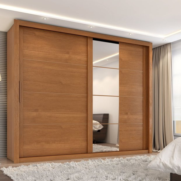 Guarda Roupa Casal Essencial 2 Portas de Correr 6 Gavetas com 4 espelhos Cinamomo