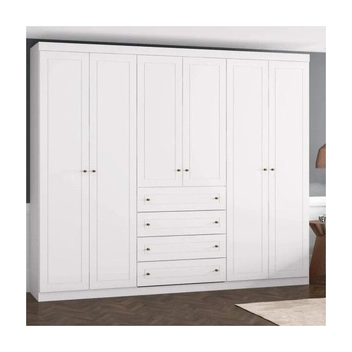 Guarda Roupa Casal Nova York 6 Portas 4 Gavetas Espresso Móveis Branco