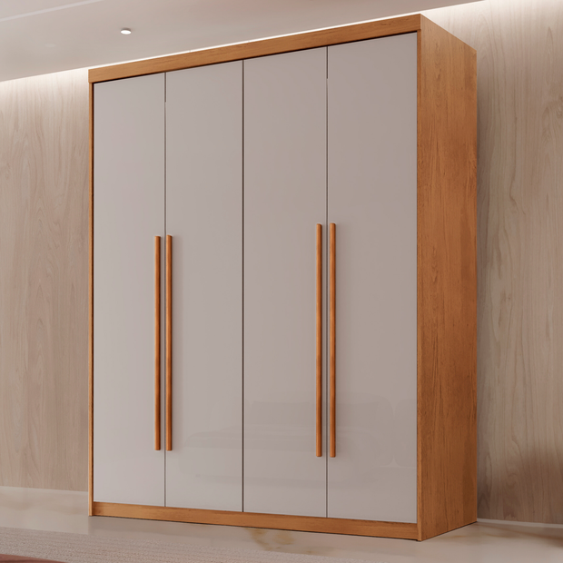 Guarda Roupa Solteiro 4 Portas 2 Gavetas MDF Veracruz Naturalle/Off White