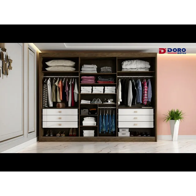 Guarda Roupa com Espelho Casal 3 Portas 6 Gavetas 100% Mdf Miami Cinamomo/Off White