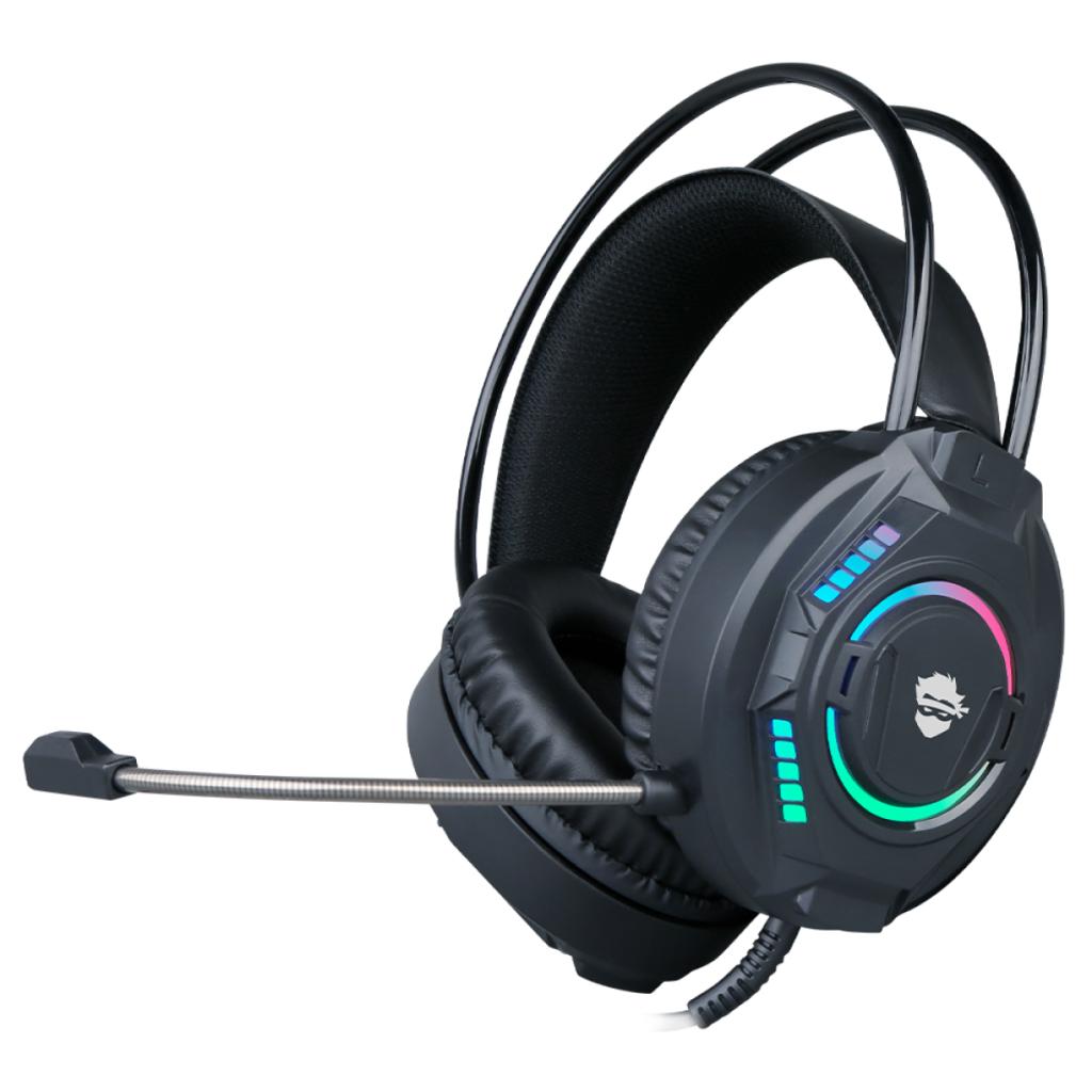 Headset Gamer Ninja Rainbow, 3.5mm + USB, PC, RGB, Drivers 50mm, Black