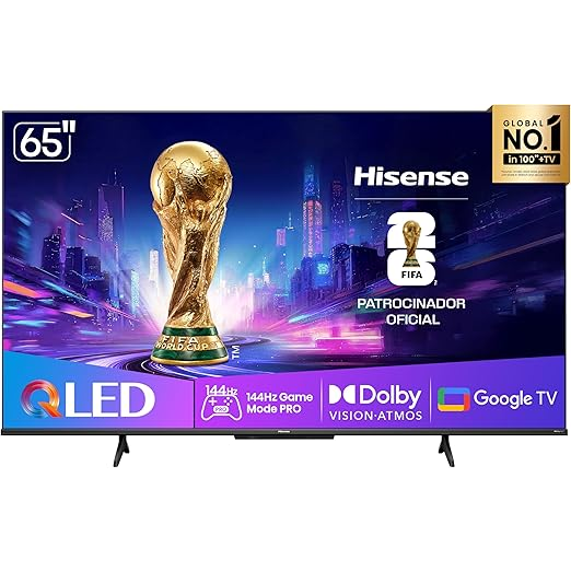 Hisense Smart TV UHD 4K QLED 65" Polegadas 65Q7QG Google TV Modo Jogo Pro 144 Hz, AMD FreeSync Premium, Dolby Vision Atmos e Compatível com Alexa