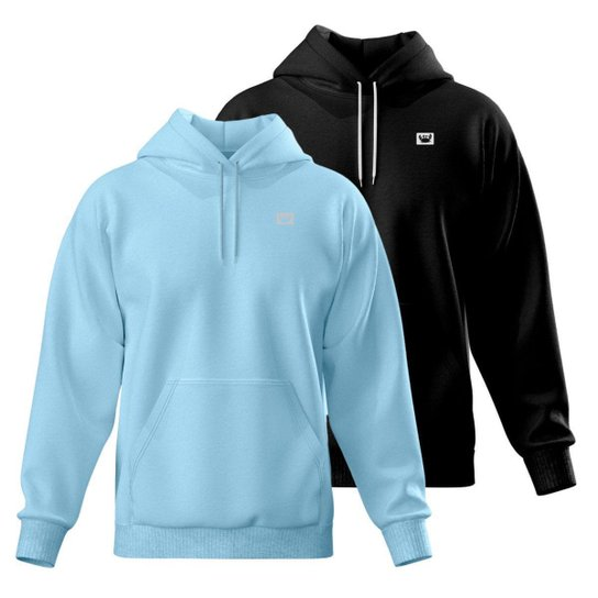 Kit 2 Blusa de Moletom Canguru com Capuz Confortável Estilo Casual Siri - Preto+Azul claro