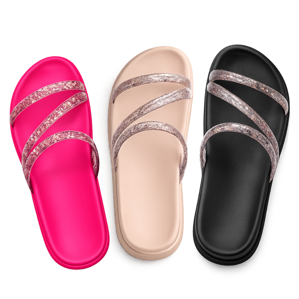 Kit 3 Pares Sandália Feminina BirkenTiras Com Brilho Leve e Confortável