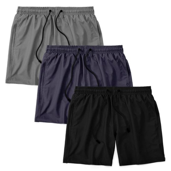 Kit 3 Short Masculino Bermuda Praia Verão Treino Esporte Mauricinho Tactel - Preto+Cinza