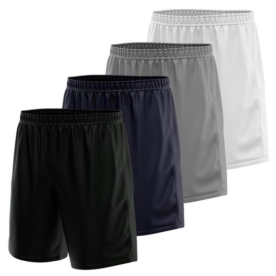 Kit 4 Calção Short Futebol Basquete Vôlei Bermuda Dry Treino Academia - Preto+Branco